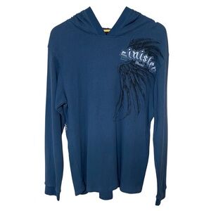 SINISTER BRAND PULLOVER HOODIE MENS SIZE L BLUE 
FALLEN WINGS DESIGN VINTAGE